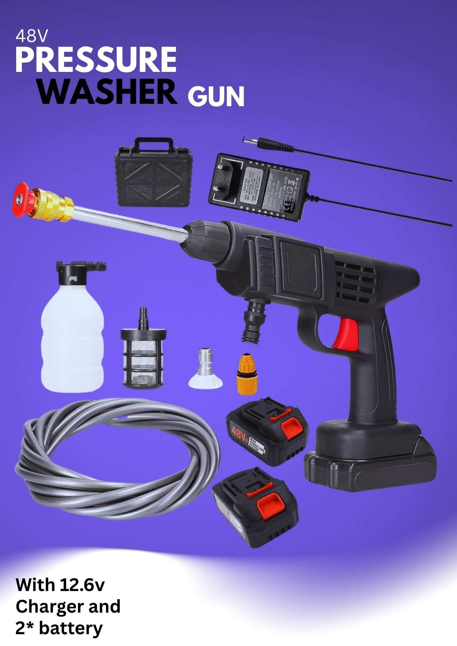 48v Car Pressure Washer Gun With 12.6v Charger & 2*battery
